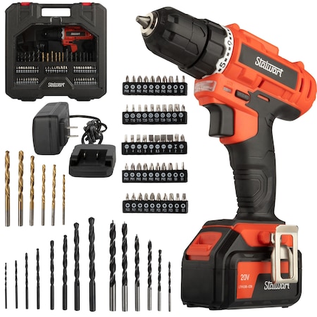Stalwart 71-Piece Drill Set - 20V Cordless Drill with 21+1 Torque & Accessory Kit by Red, 71PK 75-PT2019